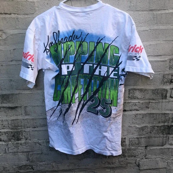 vintage 1994 nascar KODIAK TOBACCO ken schrader AOP all over print tee shirt L - Picture 3 of 4